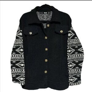 Miss Me Western Printed Button Up Black White Jacket MED Aztec Plush Coat MEDIUM